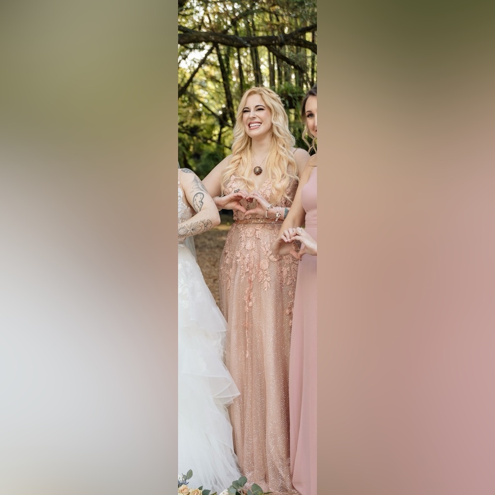 Jovani Women's Formal Dress Size 6 Pink Rose Gold Sequined Tulle Backless Gown - Picture 10 of 11